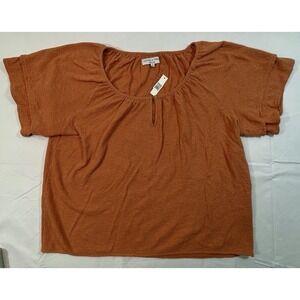 Madewell Texture & Thread Cotton Blouse Women's L Rust Orange Short Sleeve NWT‎